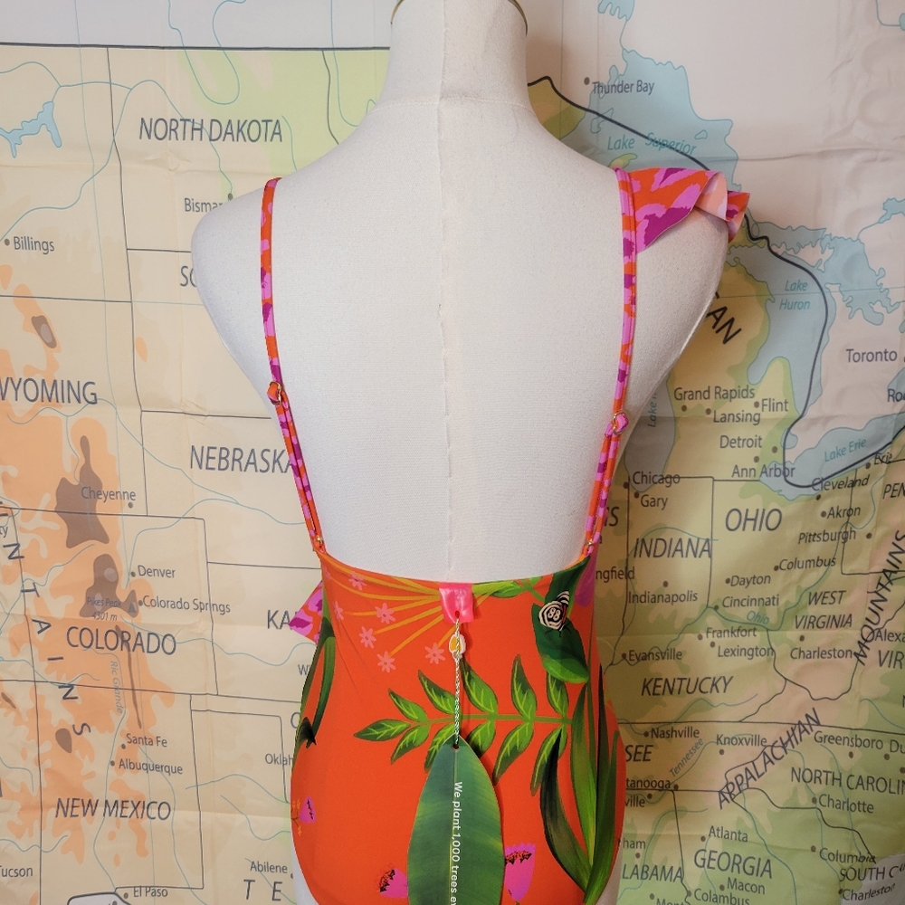 NWT Farm Rio Tropical Print With Ruffle One Piece Swimsute Size S - Picture 5 of 14